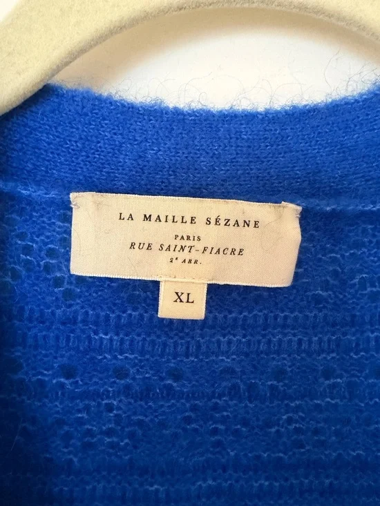 Sezane Electric Blue V‑Neck Cable Knit Cardigan - Picture 4 of 8